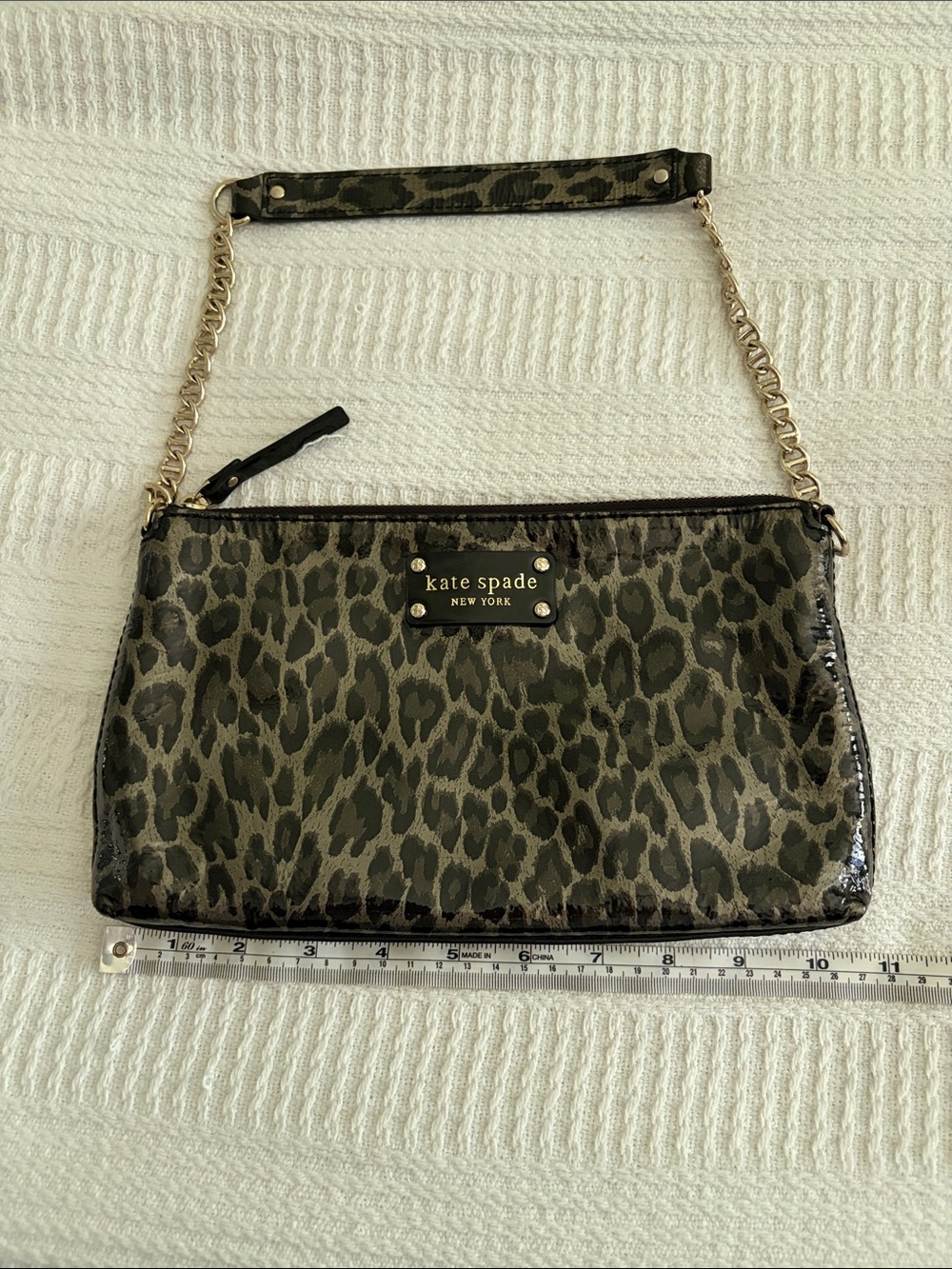 kate spade Gray and Black Leopard Print patent leather shoulder bag